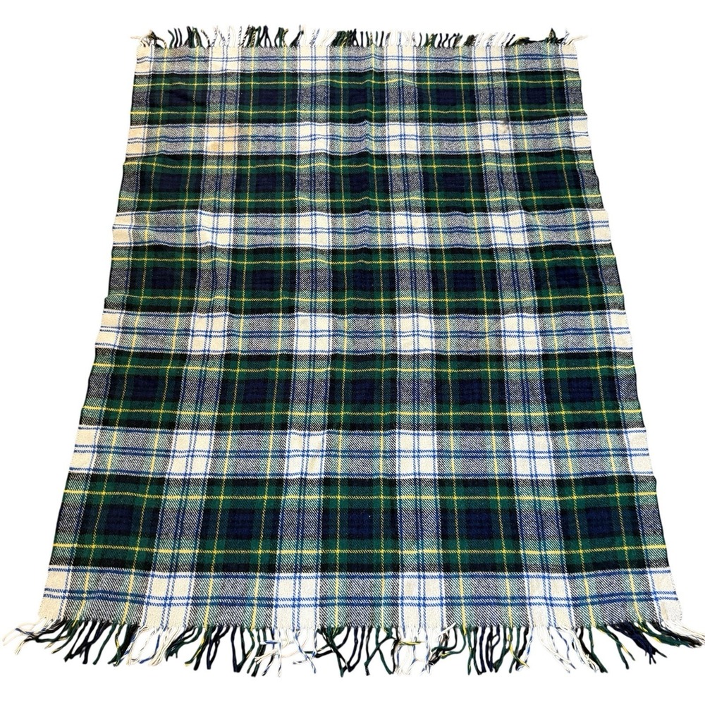 Vtg‎ Edinburgh Woollen Mill Pure Wool Blanket Throw Plaid Fringe 54 x76 Scotland